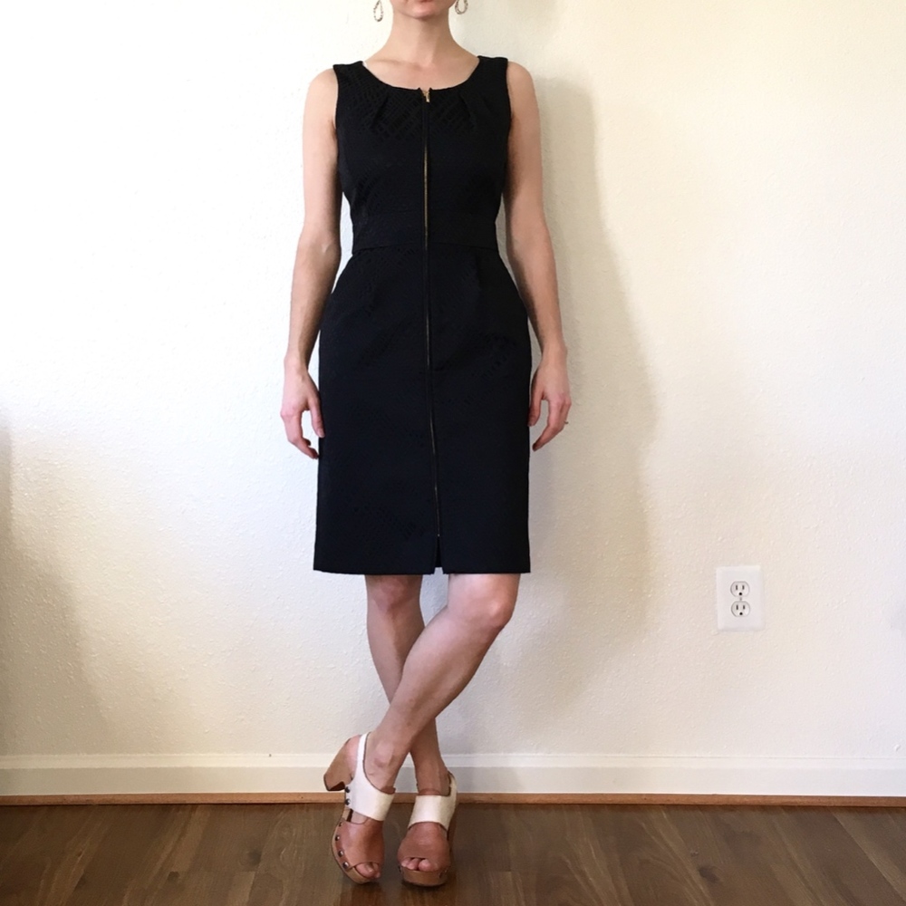 Black Jacquard Tahari ASL Sleeveless Dress